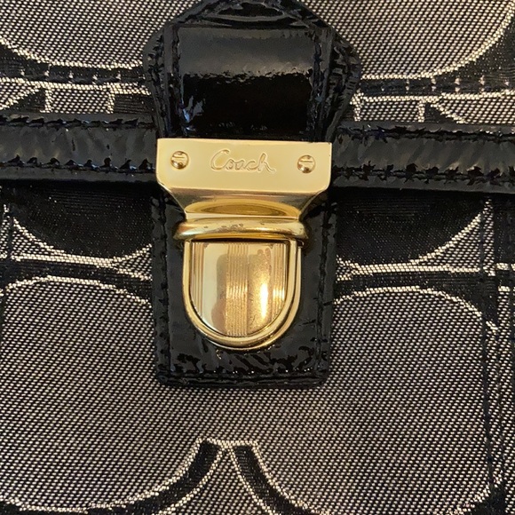 Black, gray, gold coach purse. Small scratch shown on buckle in picture. - Picture 2 of 8